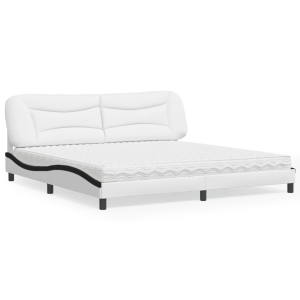 Cama con colchón cuero sintético blanco y negro 200x200 cm Cama con colchón cuero sintético blanco y negro 200x200 cm D