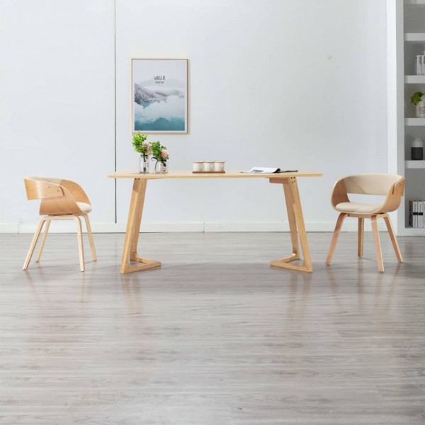 Cadeira de jantar madeira curva e couro sintético creme D