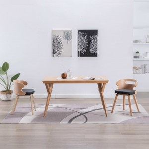 Silla de comedor de madera curvada y cuero sintético negro D