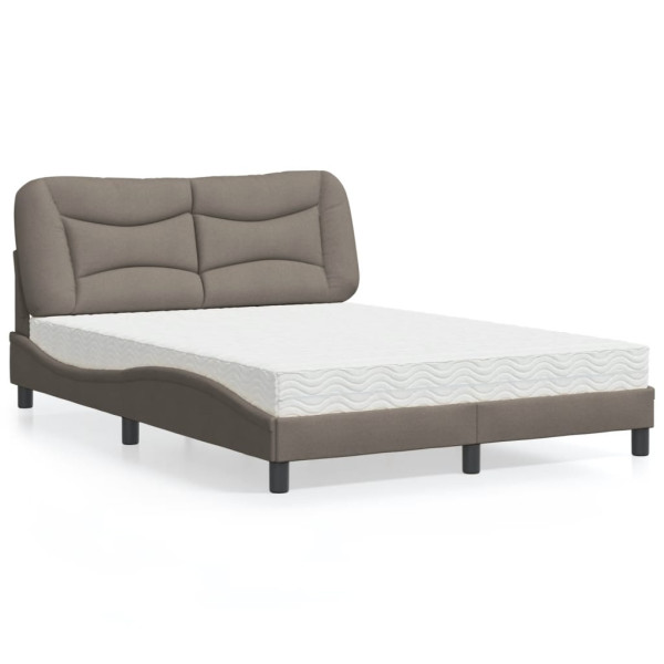 Cama con colchón tela gris taupe 140x190 cm Cama con colchón tela gris taupe 140x190 cm D