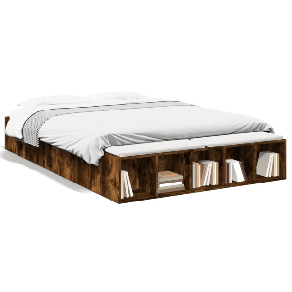 Estructura de cama madera de ingeniería roble ahumado 140x200cm Estructura de cama madera de ingeniería roble ahumado 140x200cm D