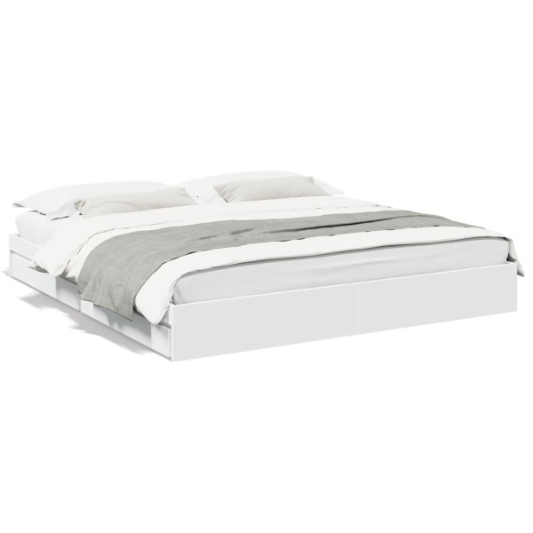 Estructura cama con cajones madera ingeniería blanca 200x200 cm Estructura cama con cajones madera ingeniería blanca 200x200 cm D