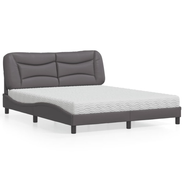 Cama con colchón cuero sintético gris 160x200 cm Cama con colchón cuero sintético gris 160x200 cm D