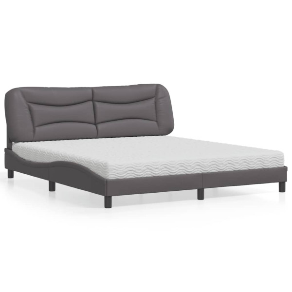 Cama com colchão de couro sintético cinza 180x200 cm D