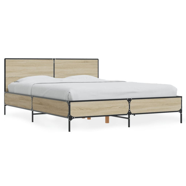 Estructura cama madera ingeniería metal roble Sonoma 135x190 cm Estructura cama madera ingeniería metal roble Sonoma 135x190 cm D