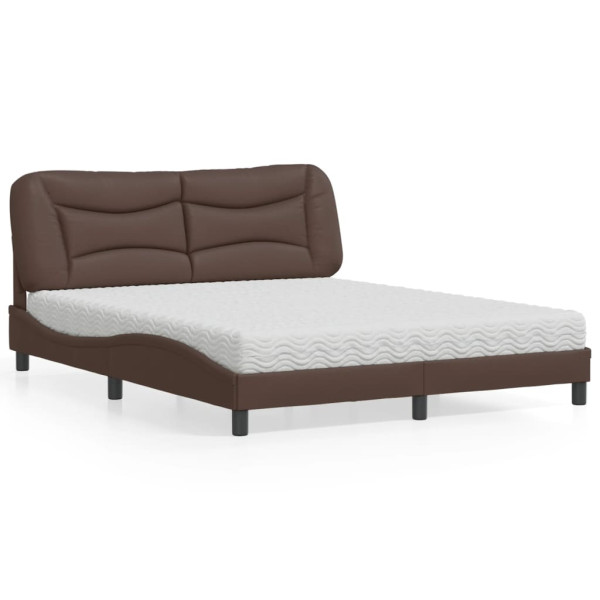 Cama con colchón cuero sintético marrón 160x200 cm Cama con colchón cuero sintético marrón 160x200 cm D