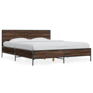 Estructura cama madera ingeniería metal marrón roble 160x200 cm D