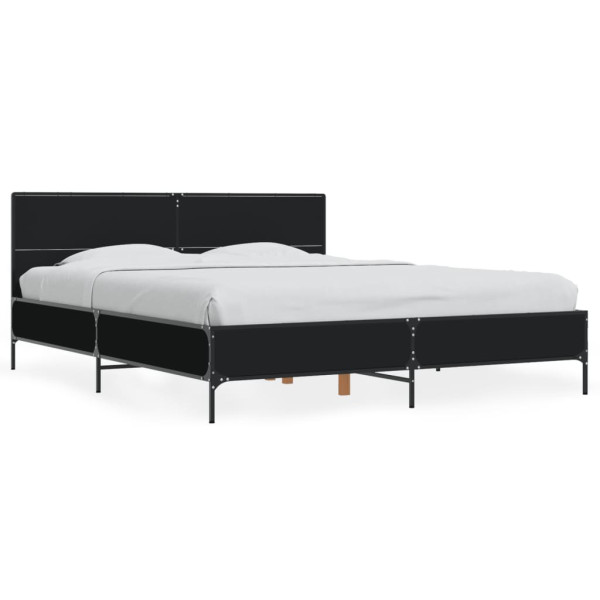 Estructura de cama madera de ingeniería y metal negro 160x200cm Estructura de cama madera de ingeniería y metal negro 160x200cm D