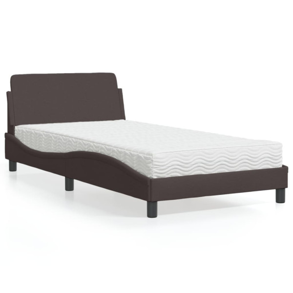 Cama con colchón tela marrón oscuro 100x200 cm D