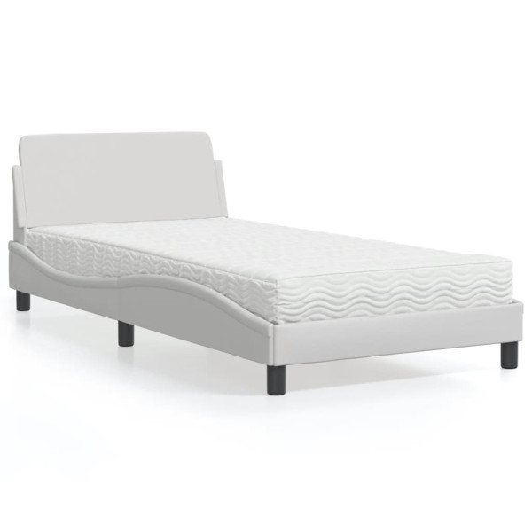 Cama con colchón cuero sintético blanco 100x200 cm Cama con colchón cuero sintético blanco 100x200 cm D