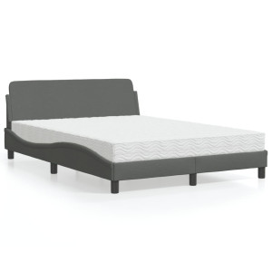 Cama con colchón tela gris oscuro 140x190 cm D