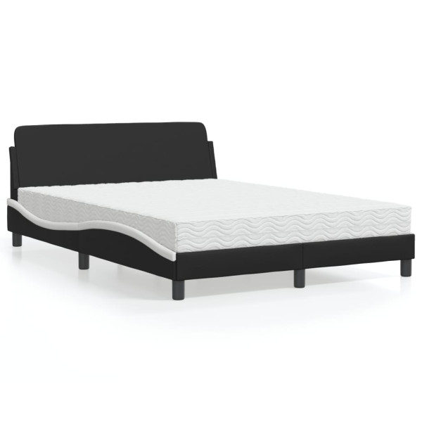Cama con colchón cuero sintético negro y blanco 140x200 cm Cama con colchón cuero sintético negro y blanco 140x200 cm D