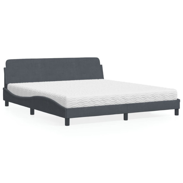 Cama com colchão de veludo cinza escuro 180x200 cm D