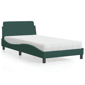 Cama con colchón terciopelo verde oscuro 100x200 cm D