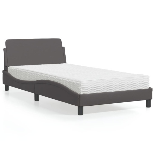 Cama com colchão de couro sintético cinza 100x200 cm D