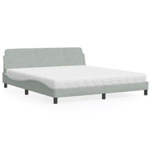 Cama con colchón terciopelo gris claro 180x200 cm D