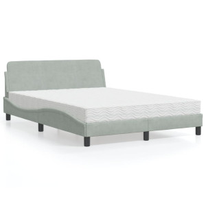 Cama con colchón terciopelo gris claro 140x200 cm D