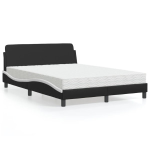 Cama con colchón cuero sintético negro y blanco 140x190 cm D