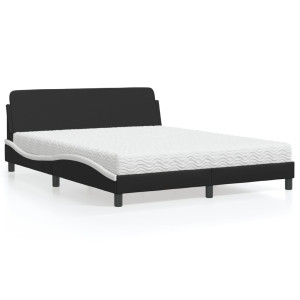Cama con colchón cuero sintético negro y blanco 160x200 cm D