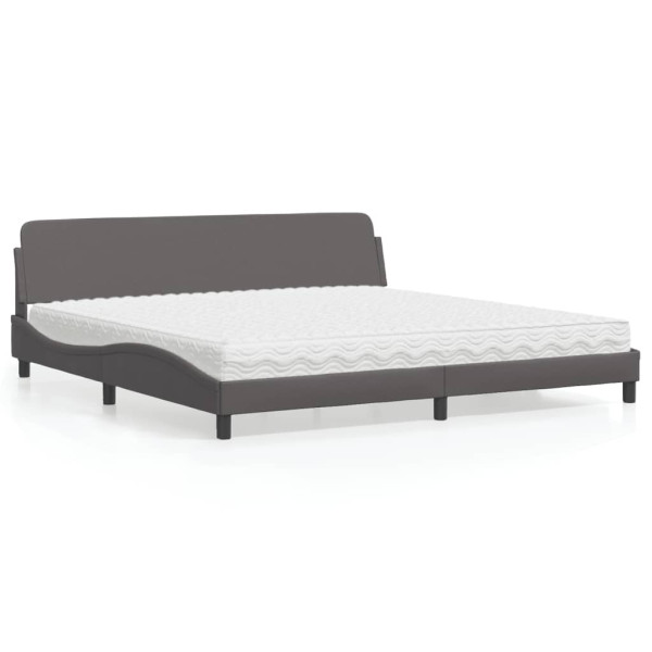 Cama con colchón cuero sintético gris 200x200 cm Cama con colchón cuero sintético gris 200x200 cm D