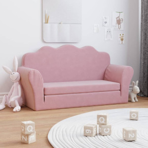 Sofá-cama infantil de pelúcia rosa macio de 2 lugares D