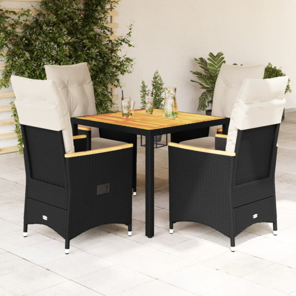 Set de muebles jardín 5 pzas con cojines ratán sintético negro D