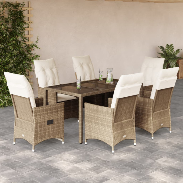 Set Jardim de jantar 7 pessoas com almofadas ratão sintético beige D