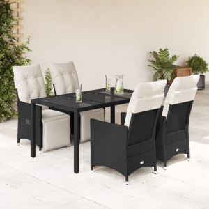 Set de muebles jardín 5 pzas con cojines ratán sintético negro D