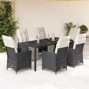 Set de comedor de jardín 7 pzas y cojines ratán sintético negro D