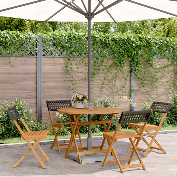 Set de comedor de jardín 5 pzas ratán PE madera maciza negro Set de comedor de jardín 5 pzas ratán PE madera maciza negro D