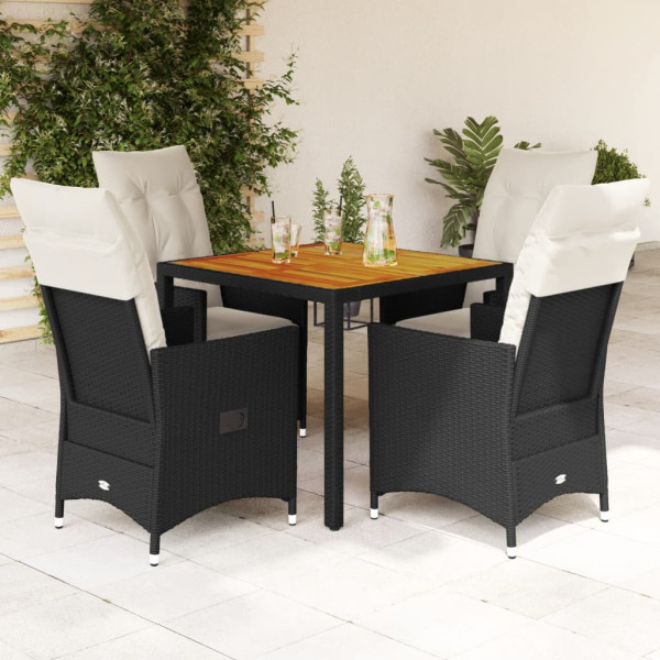 Set de muebles jardín 5 pzas con cojines ratán sintético negro D