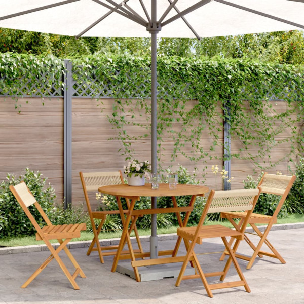 Set de comedor jardín 5 pzas polipropileno madera maciza beige Set de comedor jardín 5 pzas polipropileno madera maciza beige D