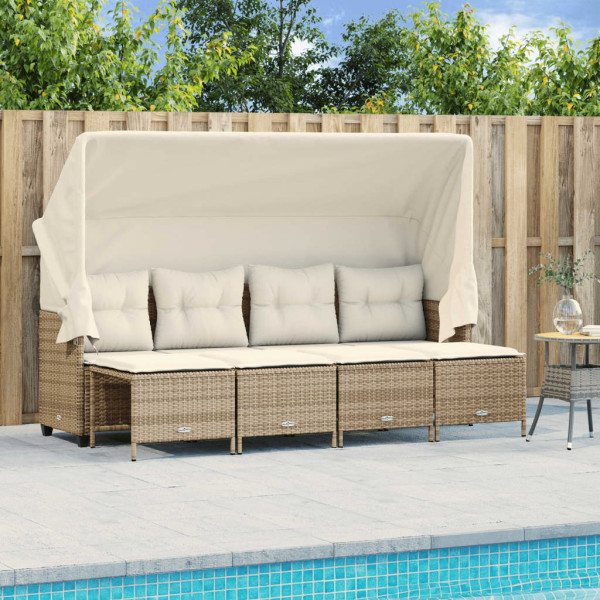 Sofá de jardim com almofadas 5 pcs bege sintético rattan D