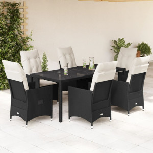 Set de comedor de jardín 7 pzas y cojines ratán sintético negro D