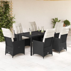 Set de comedor de jardín 7 pzas y cojines ratán sintético negro D