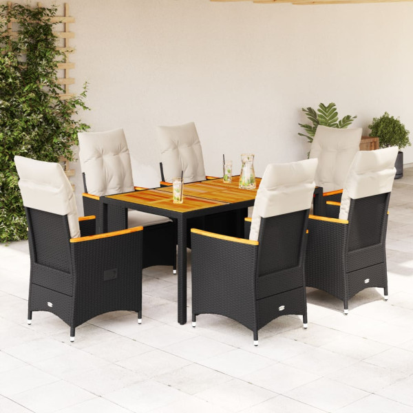 Set de comedor de jardín 7 pzas y cojines ratán sintético negro Set de comedor de jardín 7 pzas y cojines ratán sintético negro D
