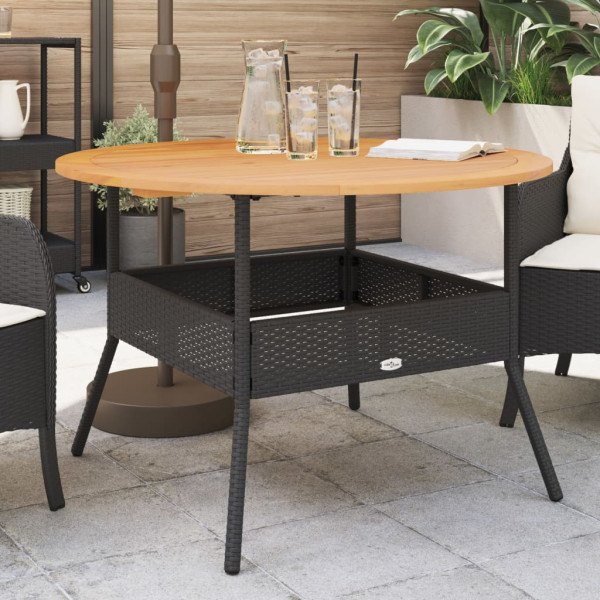 Mesa de jardim superfície acácia madeira rattan preto Ø110x71 cm D