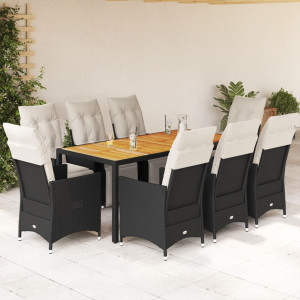 Set de comedor de jardín 9 pzas y cojines ratán sintético negro D