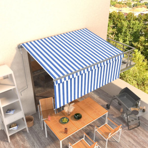 Toldo retráctil automático con persiana azul y blanco 3.5x2.5 m D