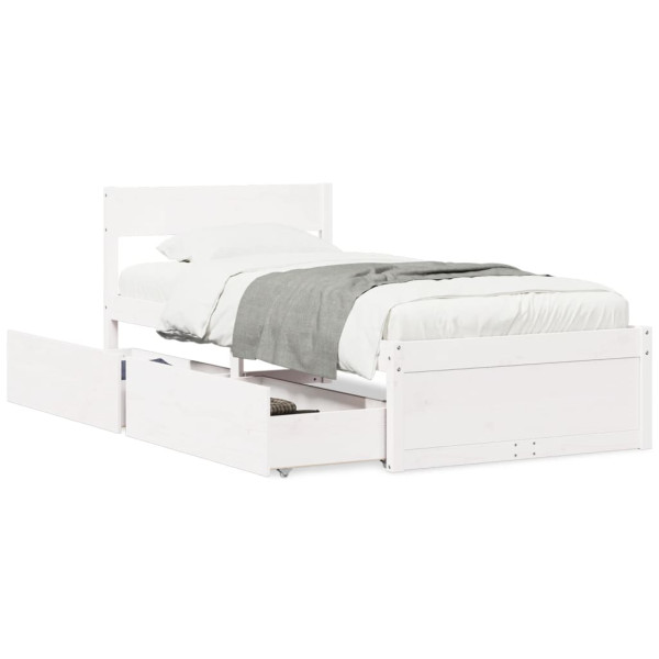 Estrutura de cama com gavetas em madeira maciça de pinho branco 90x200 cm D