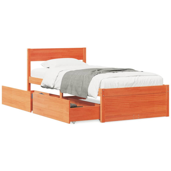 Estrutura de cama com gavetas madeira maciça de pinho castanho 100x200cm D