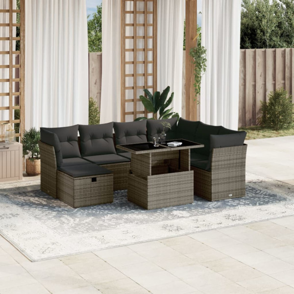 Conjunto de sofá e almofada de jardim 8 peças de rattan sintético cinza D