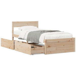 Estructura de cama con cajones madera maciza pino 90x190 cm D