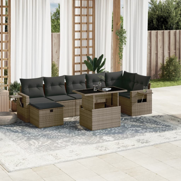 Conjunto de sofá e almofada de jardim 8 peças de rattan sintético cinza D