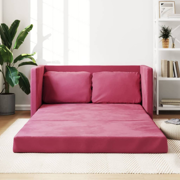 Sofá cama de suelo 2 en 1 terciopelo rojo tinto 122x204x55 cm Sofá cama de suelo 2 en 1 terciopelo rojo tinto 122x204x55 cm D