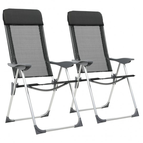 Cadeiras de acampamento dobráveis de alumínio 2 unidades pretas D