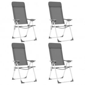 Cadeiras de campismo dobráveis 4 unidades de alumínio cinza D