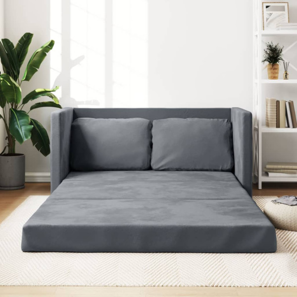 Sofá cama de chão 2 em 1 veludo cinza escuro 122x204x55 cm D