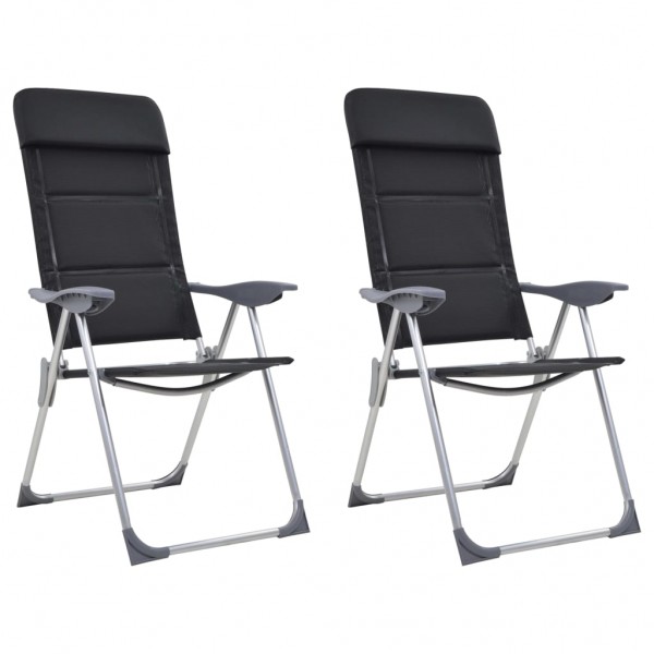 Cadeiras de acampamento de alumínio 2 unidades pretas 58x69x111 cm D
