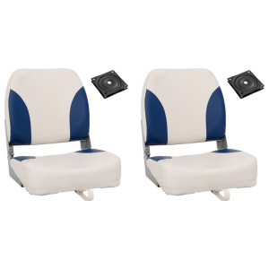 Set asientos plegables para barco 4 uds con cojín blanco y azul D